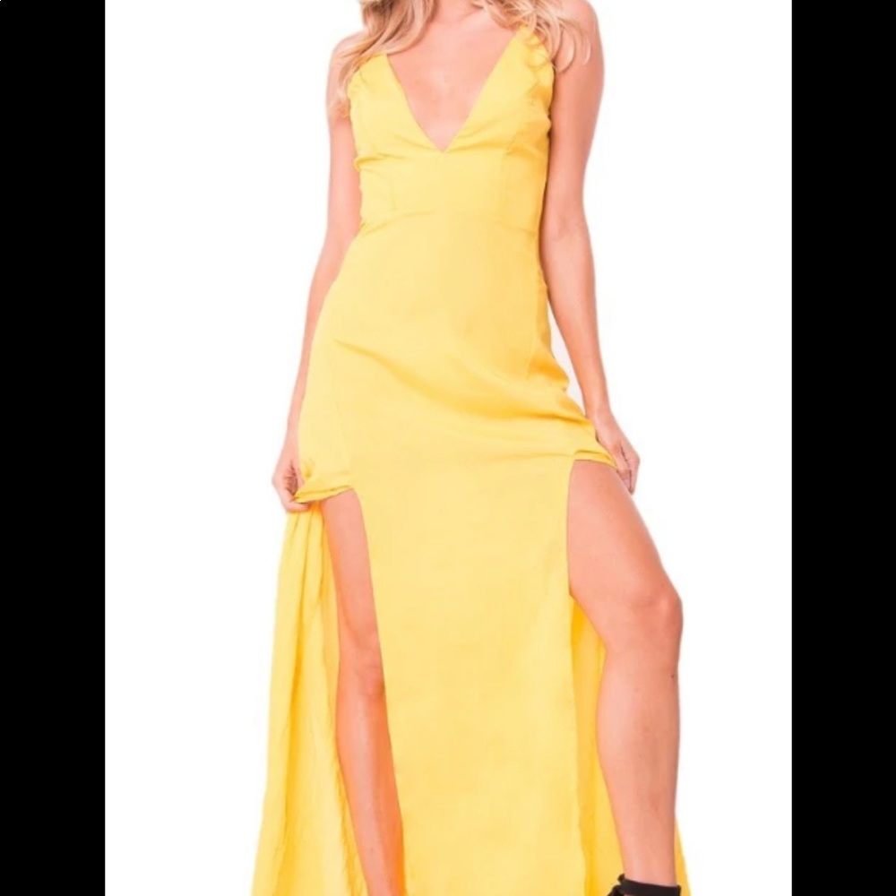 NWT Yellow double slit maxi dress sZ S
